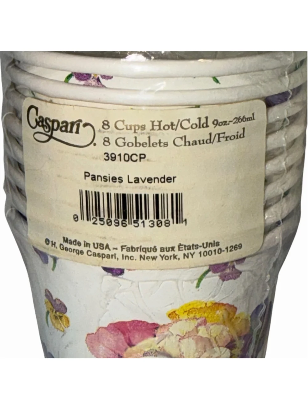 Caspari Pansies Lavender Paper Cups 16 Ct 9oz Hot Cold Disposable Floral USA NOS